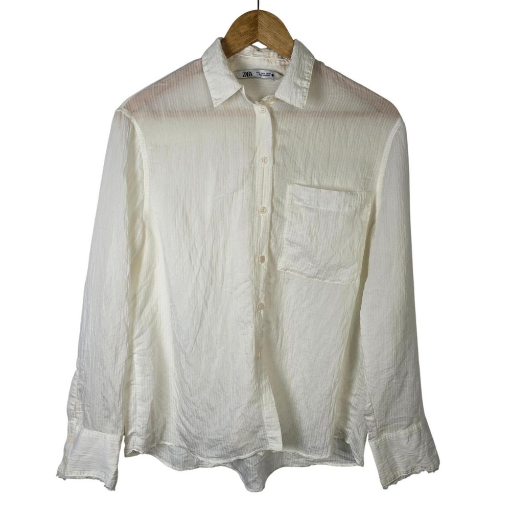Zara Women's Cream Button-Down Shirt